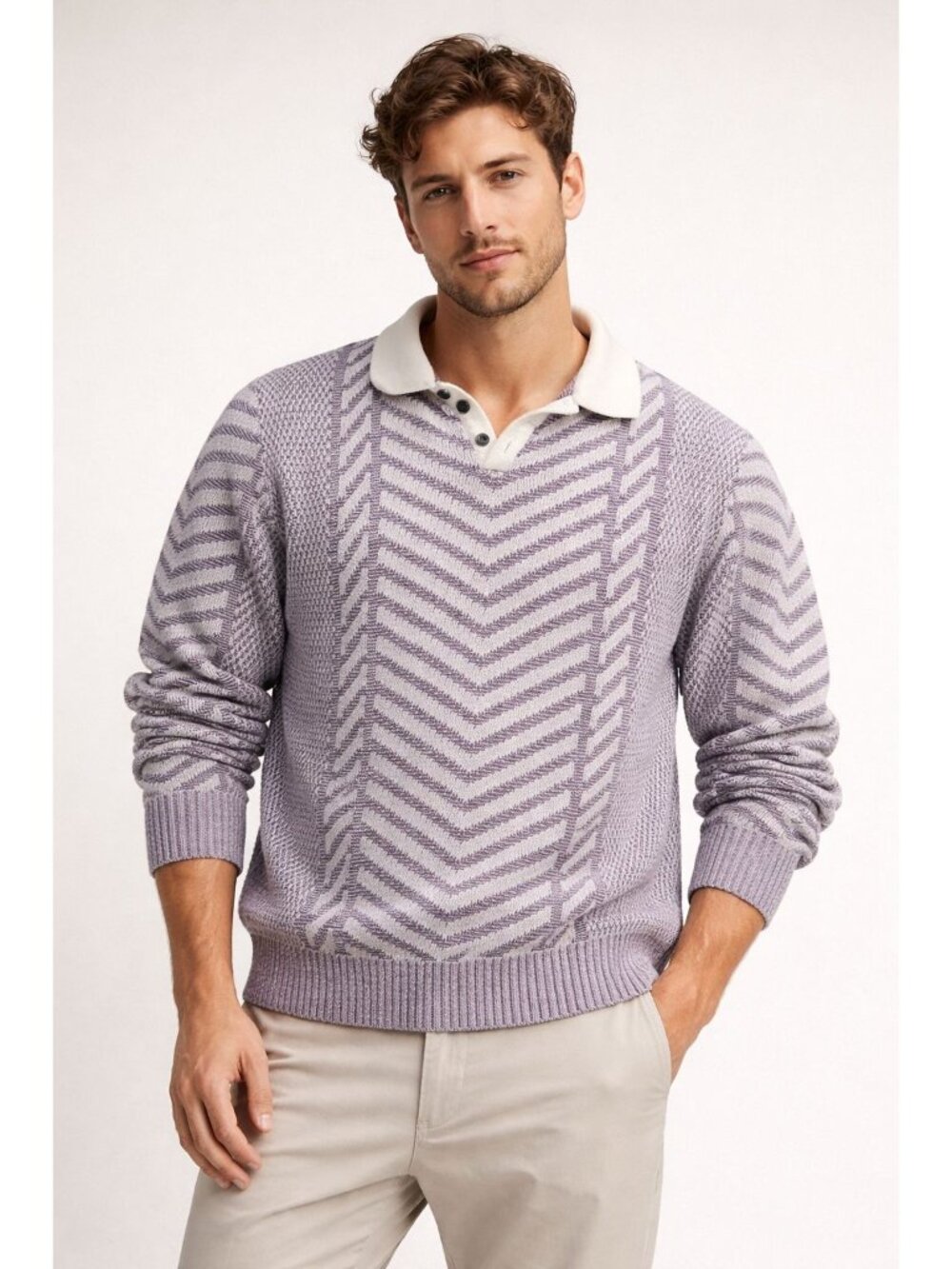 Royal Prestige Purple Chervon Long Sleeve V Neck Sweater Size XL Vintage Size XL